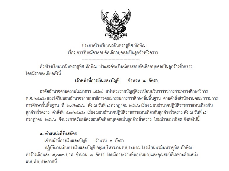 - ประกาศ รายชื่อผู้ได้รับคัดเลือกบุคคลเป็นลูกจ้างชั่วคราว ตําแหน่ง ครูอัตราจ้าง กลุ่มสาระการเรียนรู้วิทยาศาสตร์ และกลุ่มสาระการเรียนรู้ภาษาไทย<br>